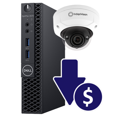 Computer Camera Dollar IndigoVision's Minidome camera with Dell computer and cost saving icon