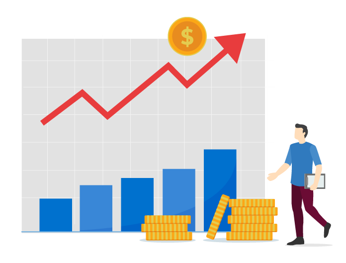 Bar chart with line graph representing cost saving by InigoReport
